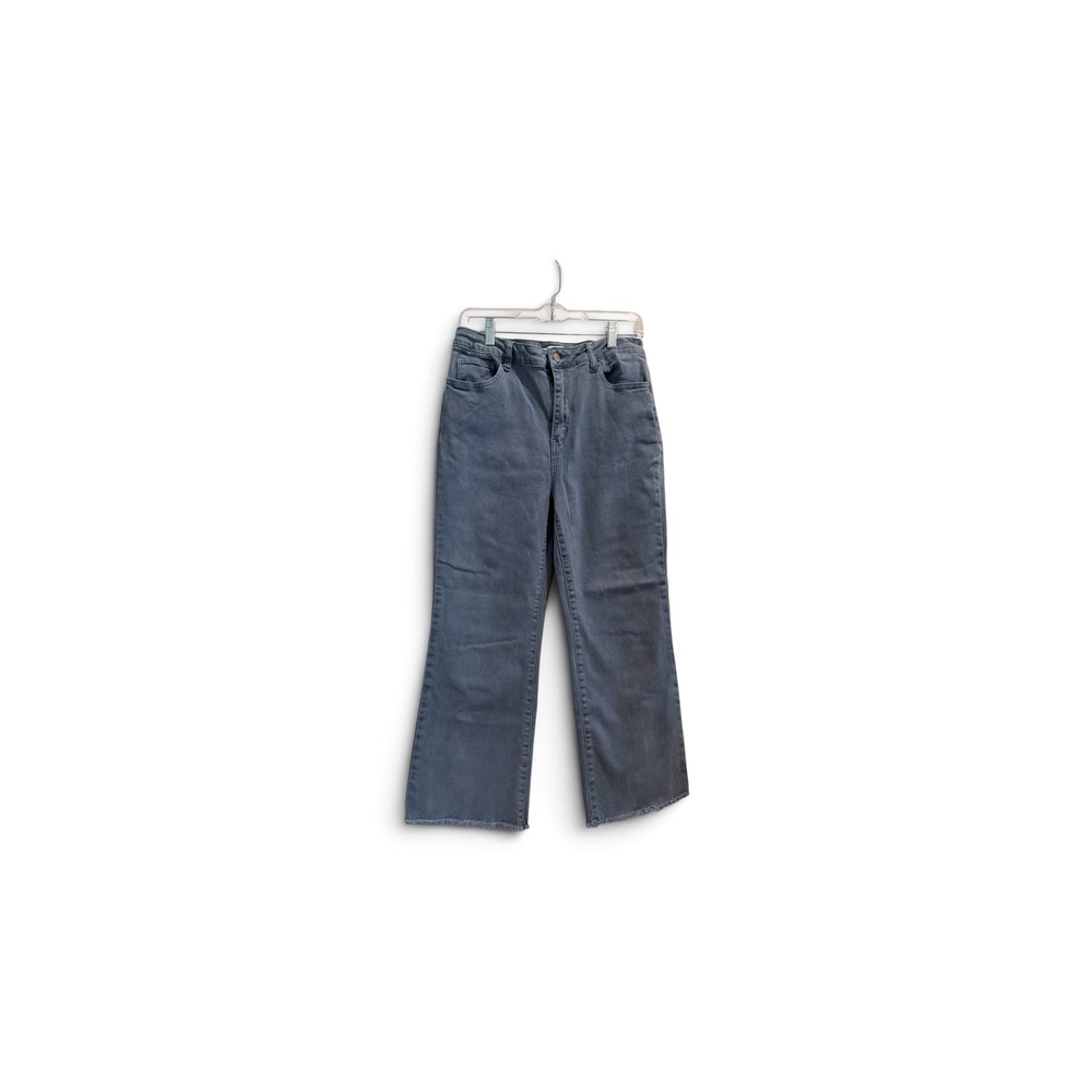 Zenana Women Blue Gray Wide Leg Raw Hem Stretch Jeans DMP-1847A Size L